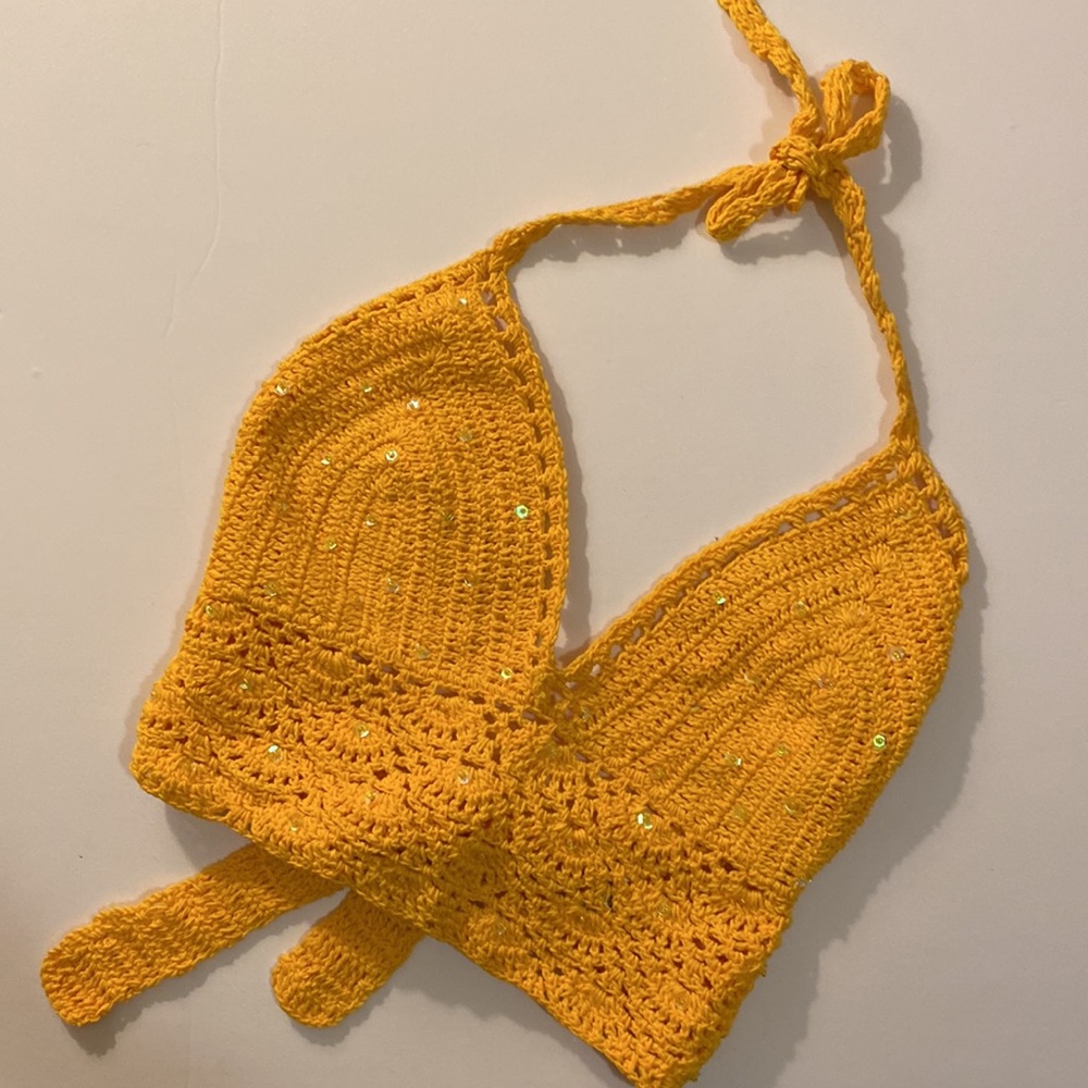 Vintage crochet cropped halter top